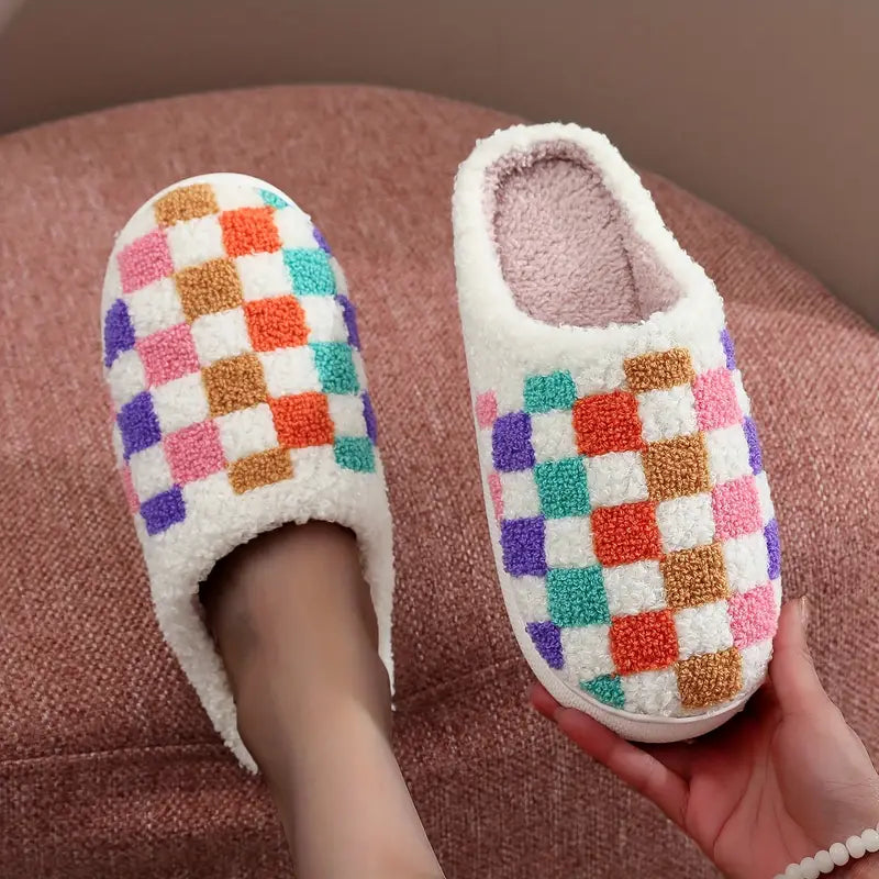 Checkered Plush Slippers