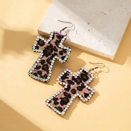 Greer Leopard Cross Earrings