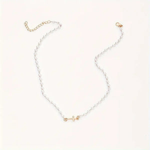 Romy Pearl Cross Necklace