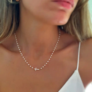 Romy Pearl Cross Necklace